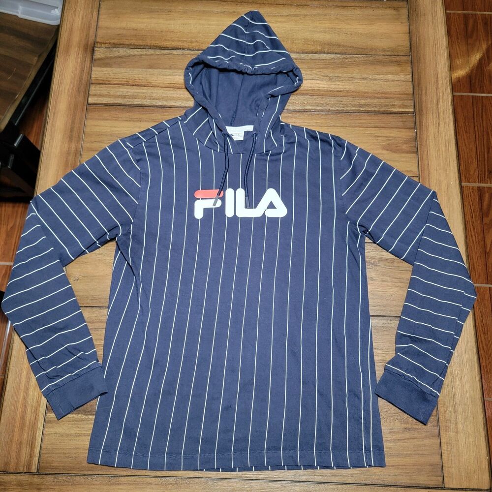 Fila LS Hoodie Navy w/ White Stripe Tee - Size Medium